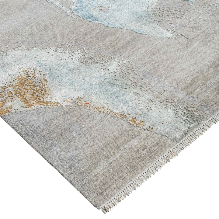 Multicolored Contemporary Silk Wool Rug  - 10' x 14'