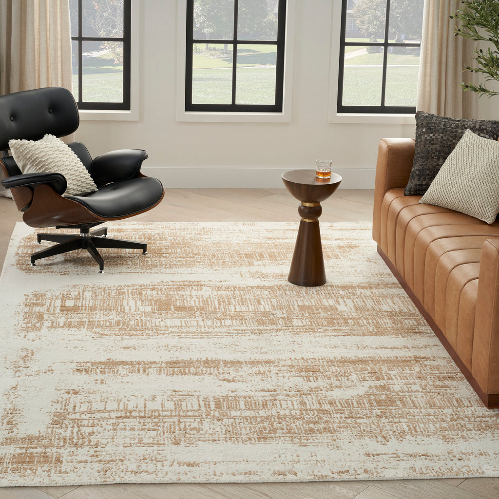 Ivory Gold Contemporary Wool Blend Rug 10' x 14'