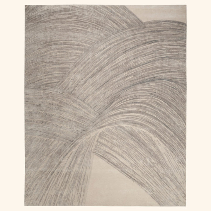 Sand Silver Contemporary Wool Silk Blend Rug 9' x 12'