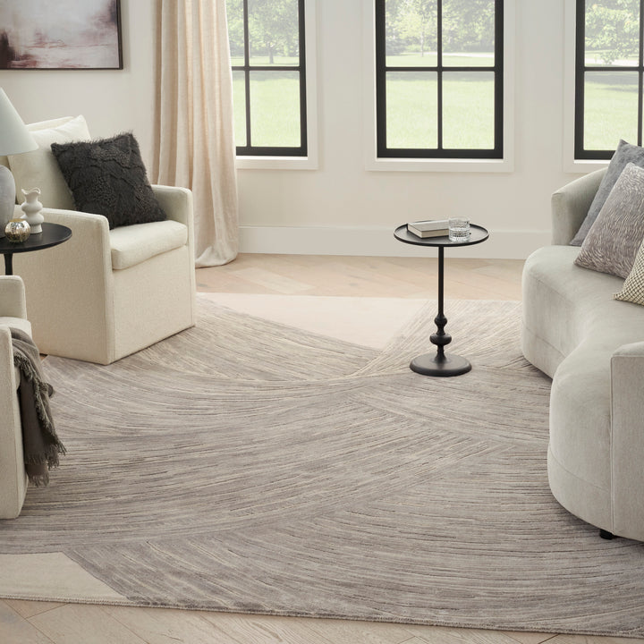 Sand Silver Contemporary Wool Silk Blend Rug 9' x 12'