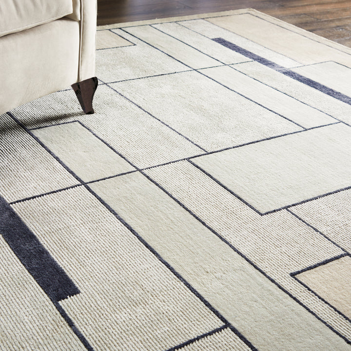 Grey Contemporary Wool Silk Blend Rug 9' x 12'