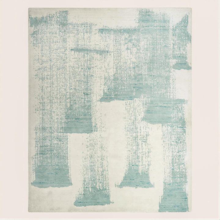 Ivory Aqua Contemporary Wool Blend Rug 10' x 14'