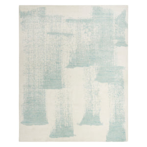 Ivory Aqua Contemporary Wool Blend Rug 10' x 14'