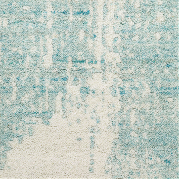 Ivory Aqua Contemporary Wool Blend Rug 10' x 14'