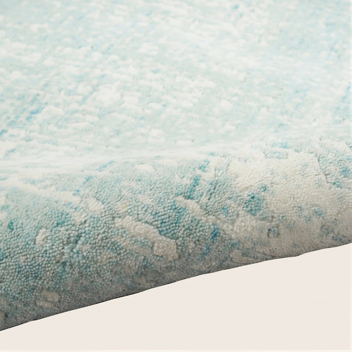 Ivory Aqua Contemporary Wool Blend Rug 10' x 14'