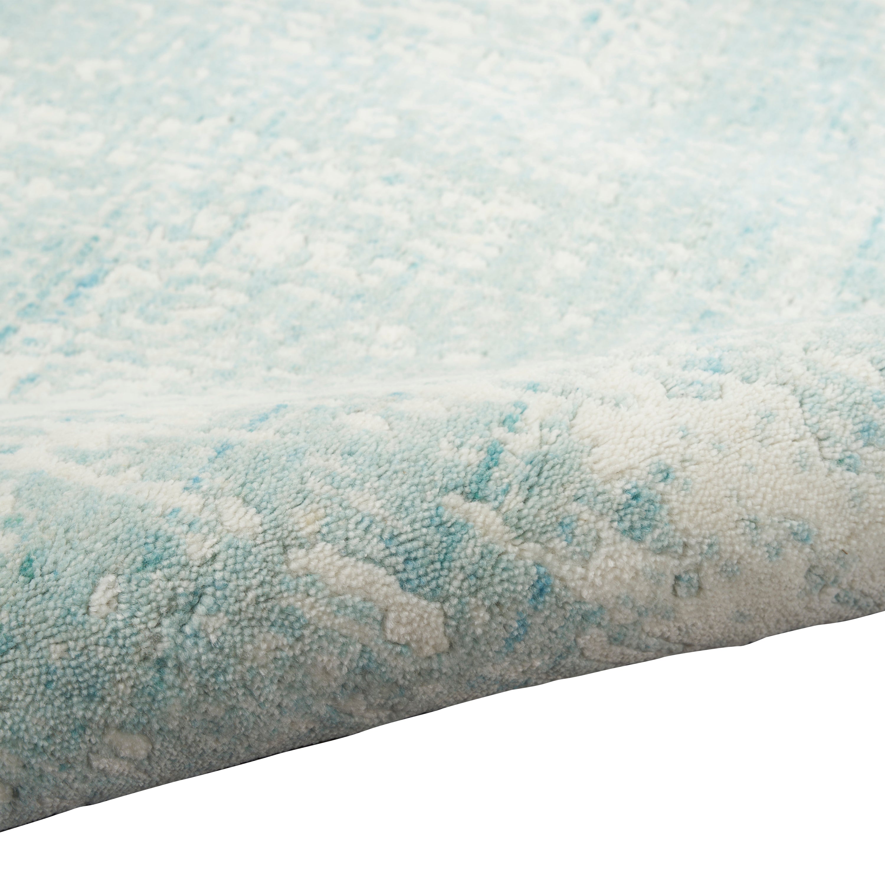 Ivory Aqua Contemporary Wool Blend Rug 10' x 14'