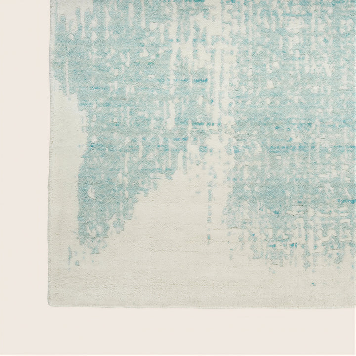 Ivory Aqua Contemporary Wool Blend Rug 10' x 14'