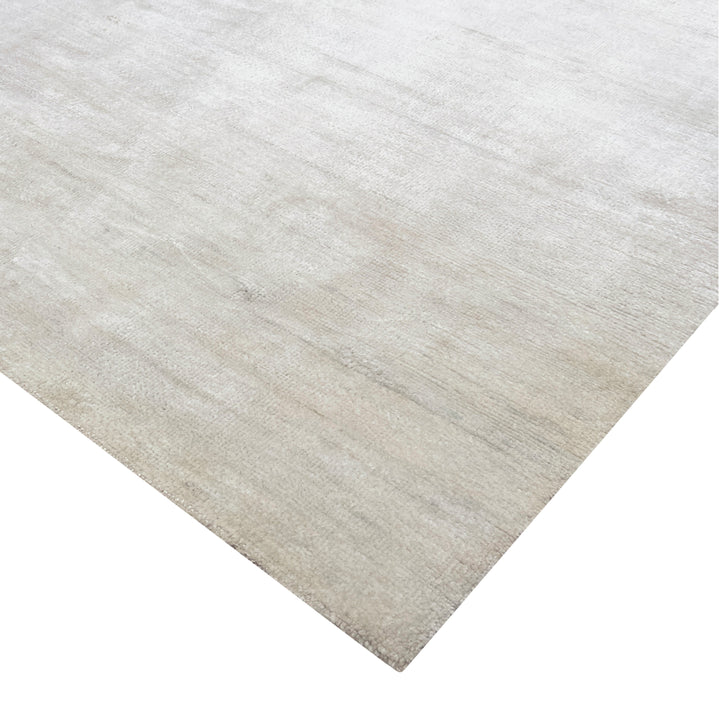 Ivory Solid Wool Silk Blend Rug - 9' x 12'