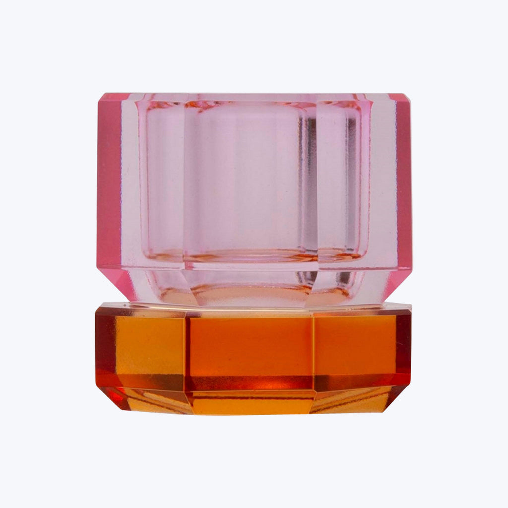 Two-Tone Crystal Candle Holder Pink/Amber