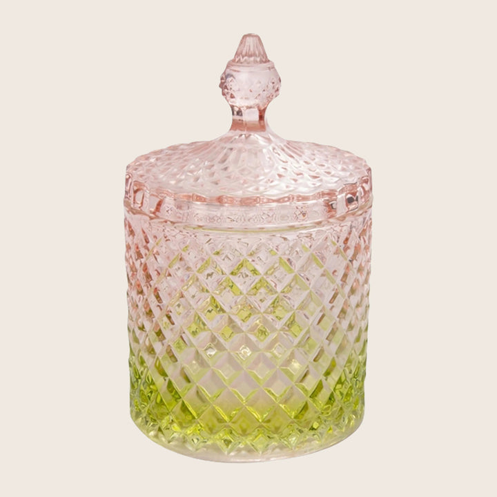 Depression Glass Diamond Storage Jar Lime/Rose