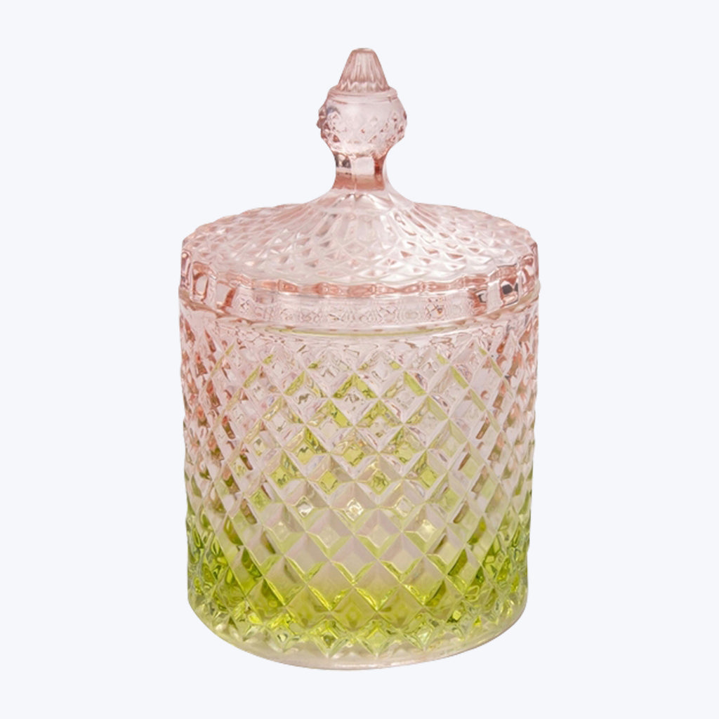 Depression Glass Diamond Storage Jar Lime/Rose
