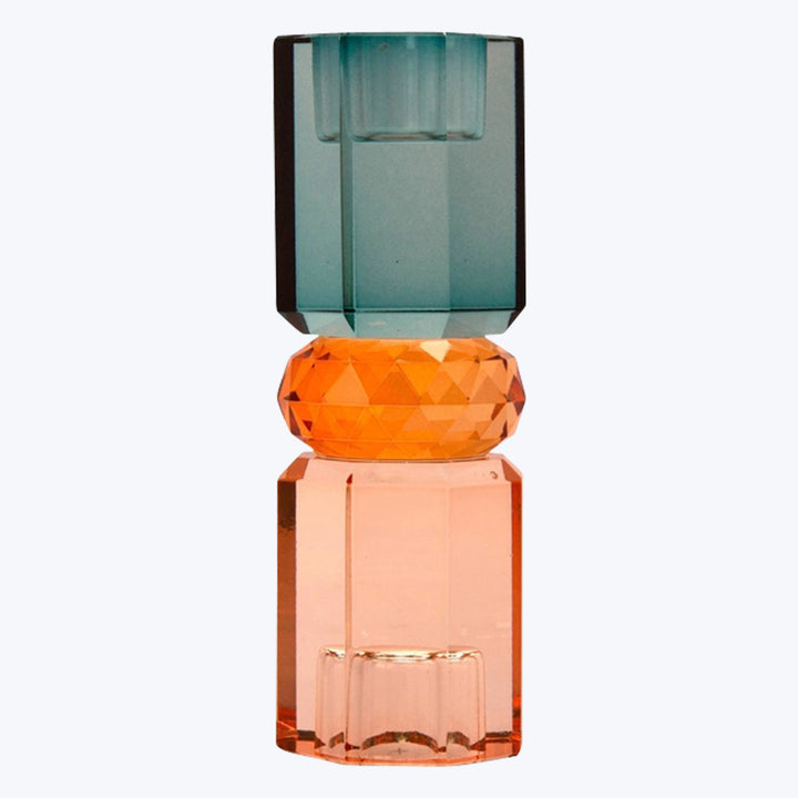 Ornamental Crystal Candle Holder Peach/Amber/Petrol