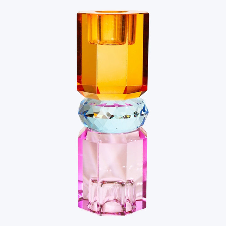 Ornamental Crystal Candle Holder Violet/Cobalt/Amber