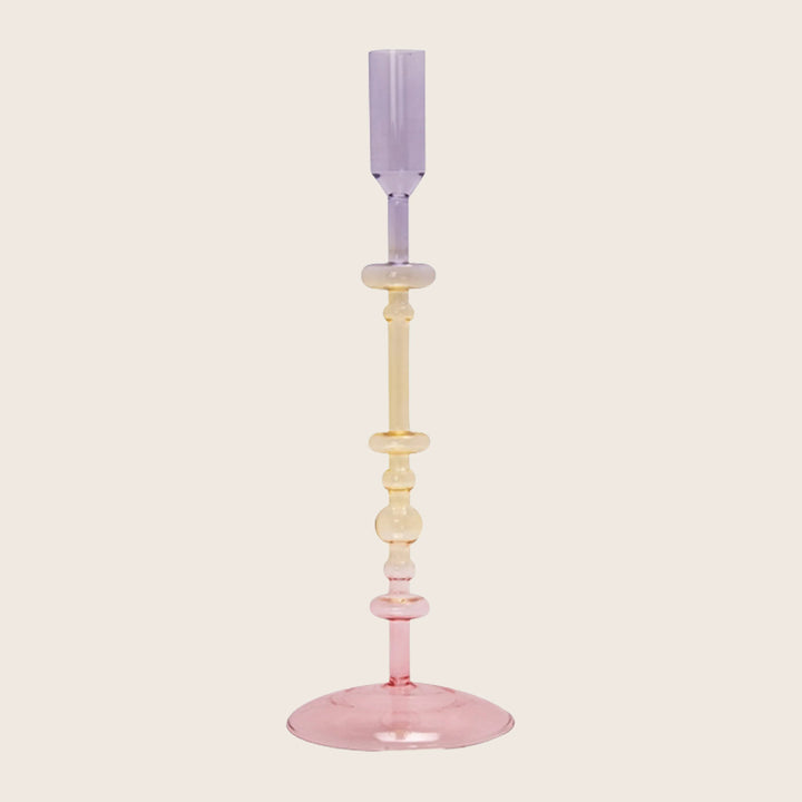 Ombré Ornamental Glass Candlestick Pink/Yellow/Purple