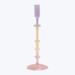 Ombré Ornamental Glass Candlestick Pink/Yellow/Purple