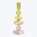 Short Ombré Ornamental Glass Candlestick Rosa/Lime
