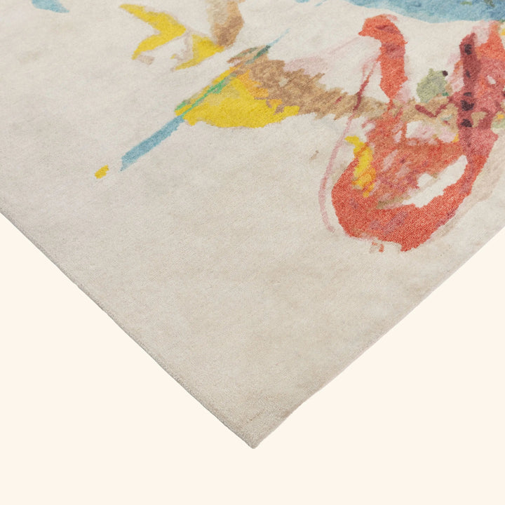 Multicolored Contemporary Tibetan Wool Silk Blend Rug - 9' x 12'