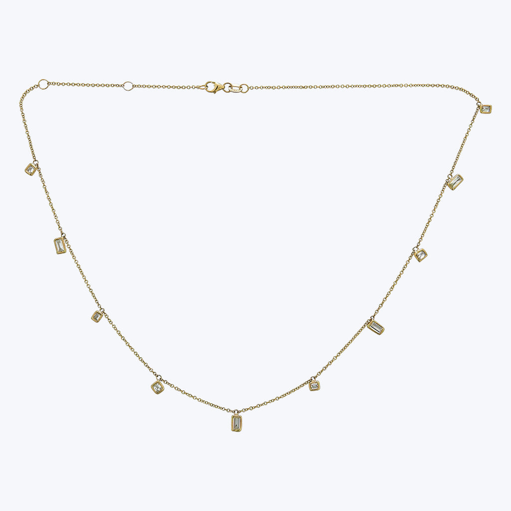 Contemporary 14K Yellow Gold Baguette Diamond Scatter Necklace