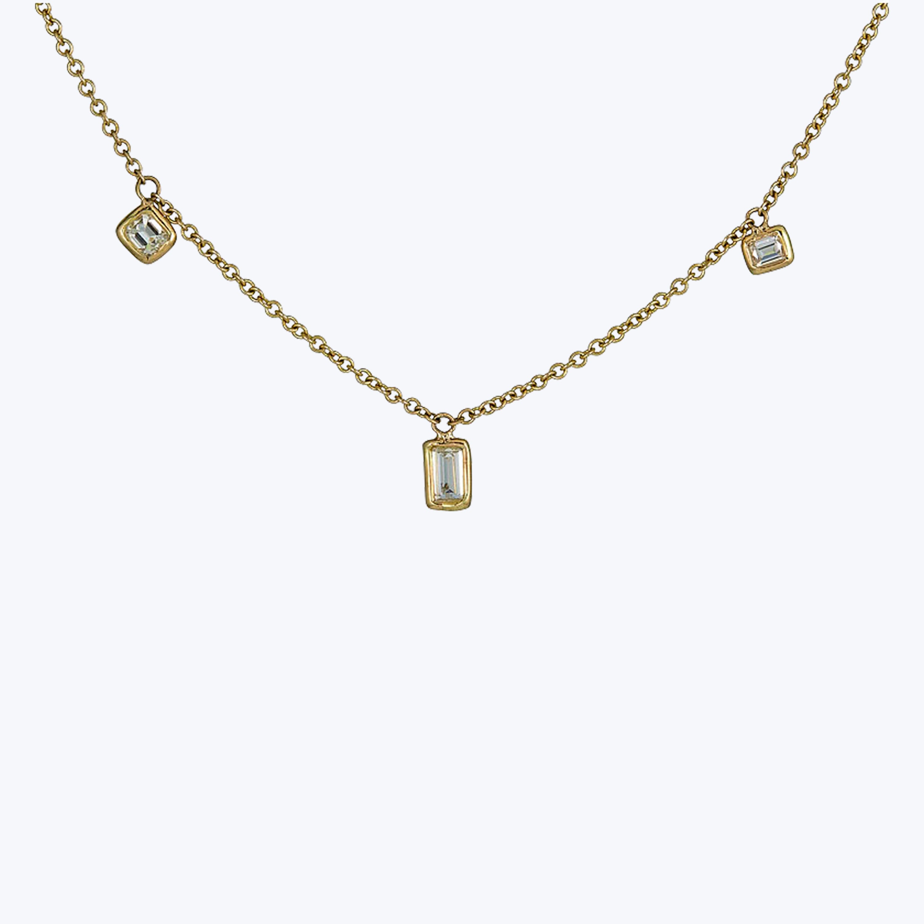 Contemporary 14K Yellow Gold Baguette Diamond Scatter Necklace