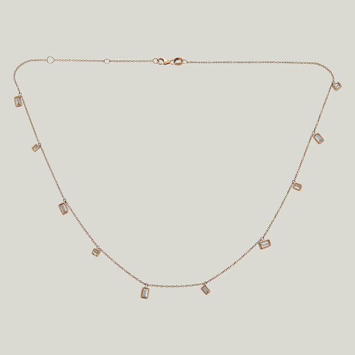 Contemporary 14K Rose Gold Baguette Diamond Scatter Necklace