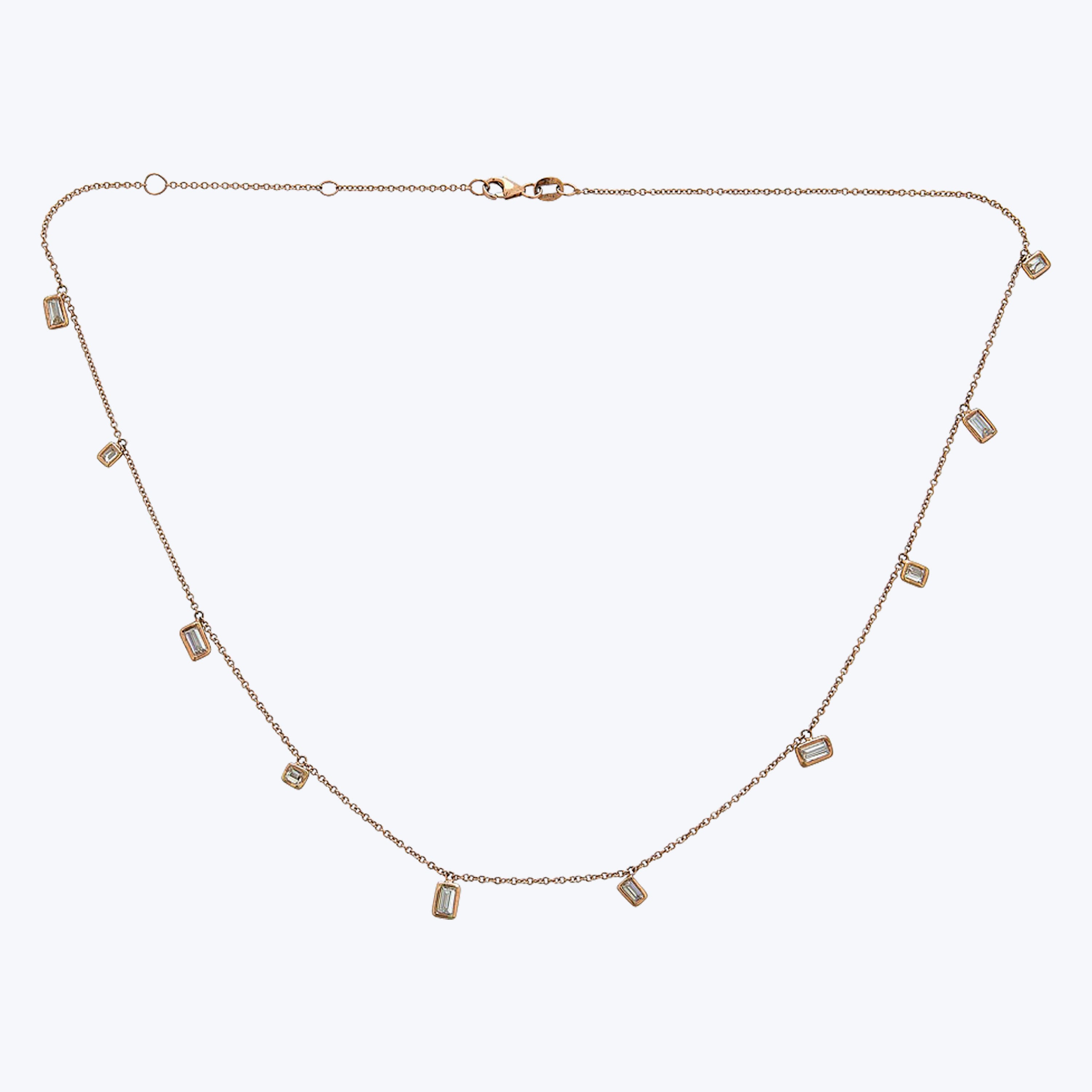 Contemporary 14K Rose Gold Baguette Diamond Scatter Necklace