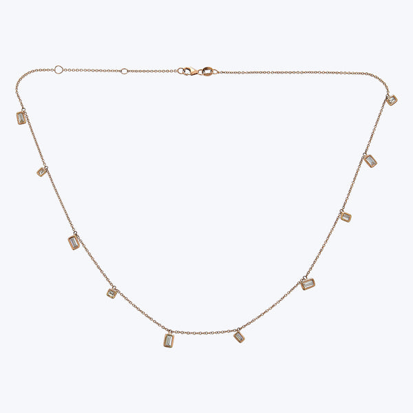 Contemporary 14K Rose Gold Baguette Diamond Scatter Necklace