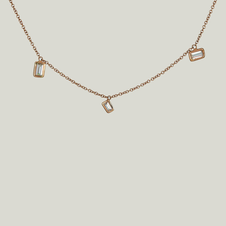 Contemporary 14K Rose Gold Baguette Diamond Scatter Necklace