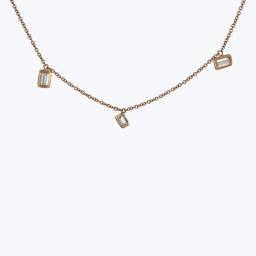 Contemporary 14K Rose Gold Baguette Diamond Scatter Necklace