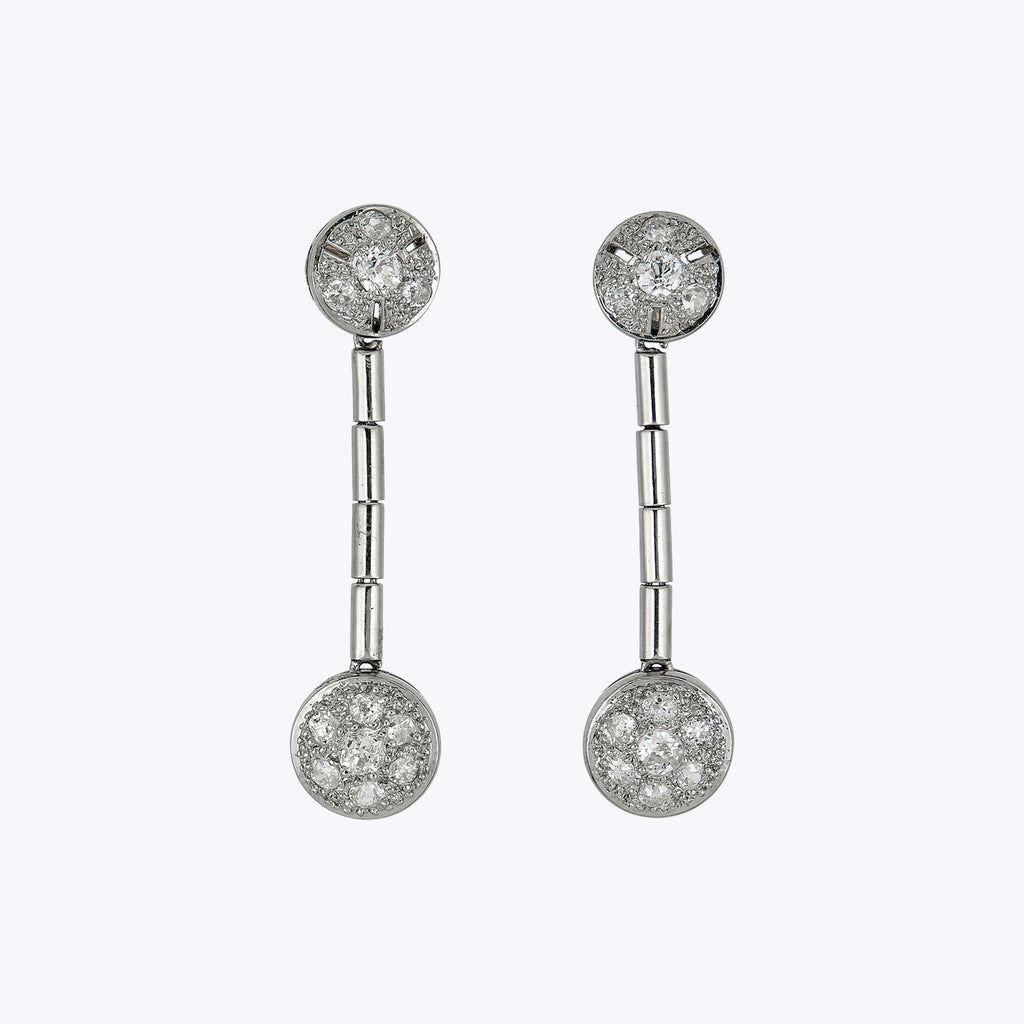 Art Deco Platinum Diamond Domed Cluster Drop Earrings