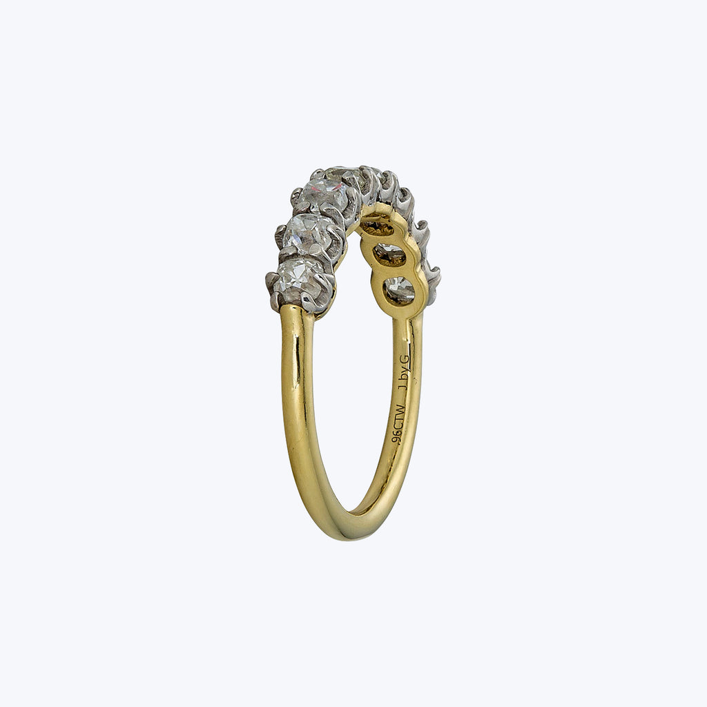 Contemporary Platinum and 18K Yellow Gold Old Mine Cut Diamond Band