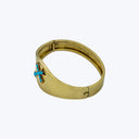 Antique 14K Yellow Gold Hinged Bangle With Turquoise Cross Motif