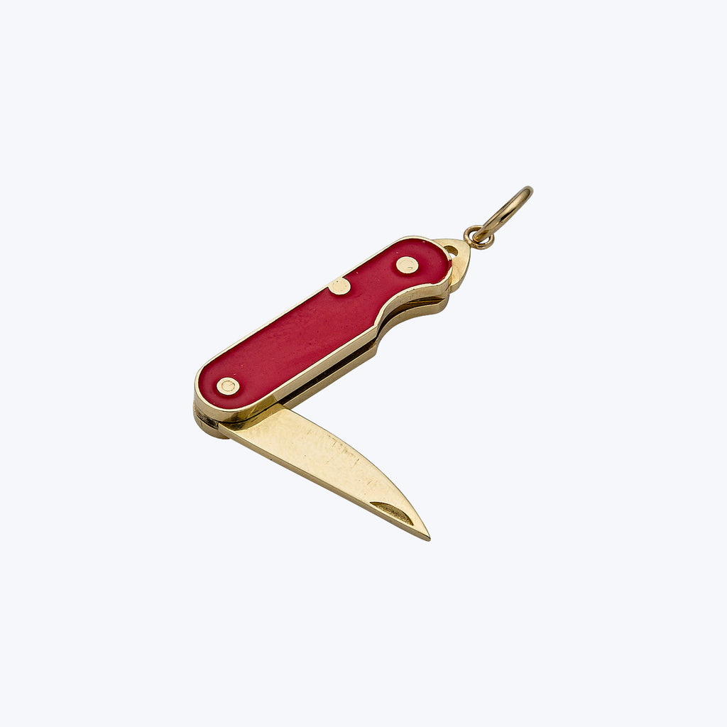 Vintage 14K Yellow Gold and Enamel Pocket Knife Charm