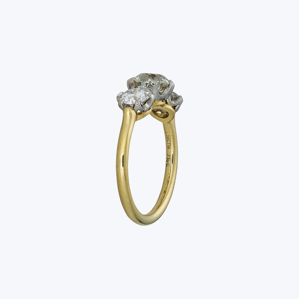 Contemporary 18K Yellow Gold and Platinum Diamond Trilogy Ring