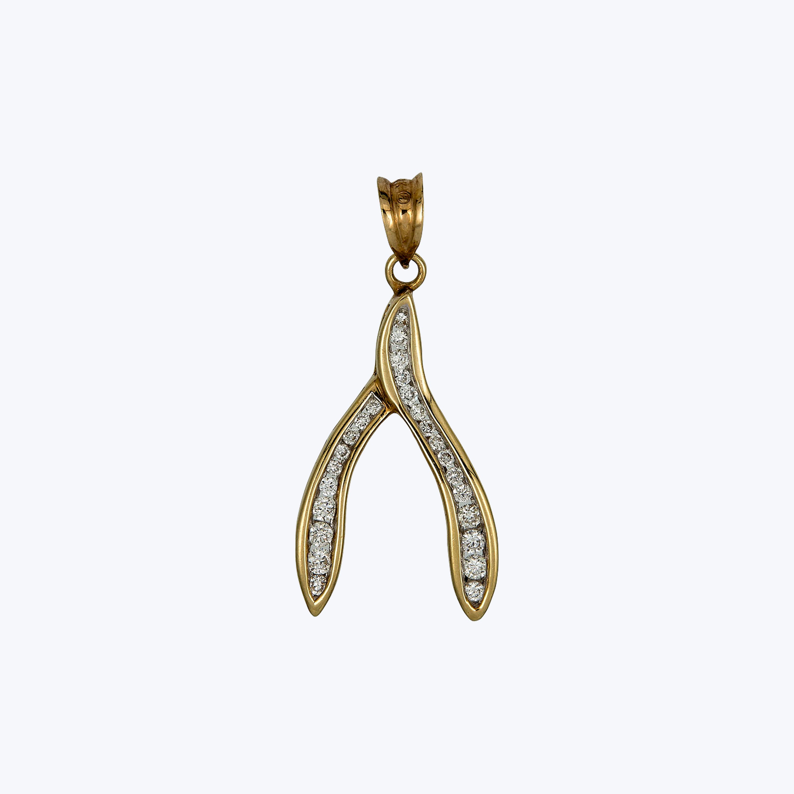 Vintage 14K Yellow Gold Diamond Wishbone Charm