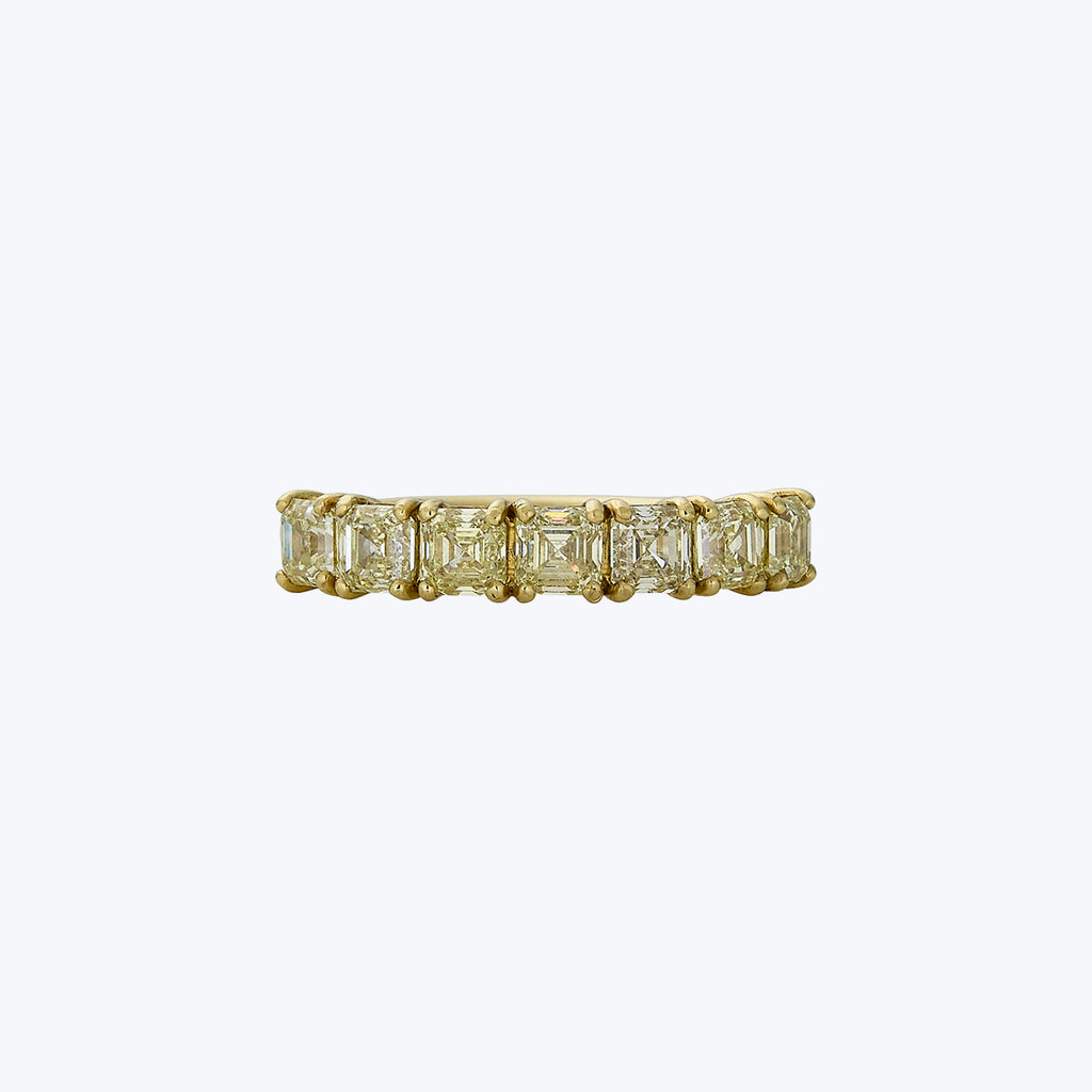 Contemporary 18K Yellow Gold Asscher Cut Diamond Half-Hoop Band