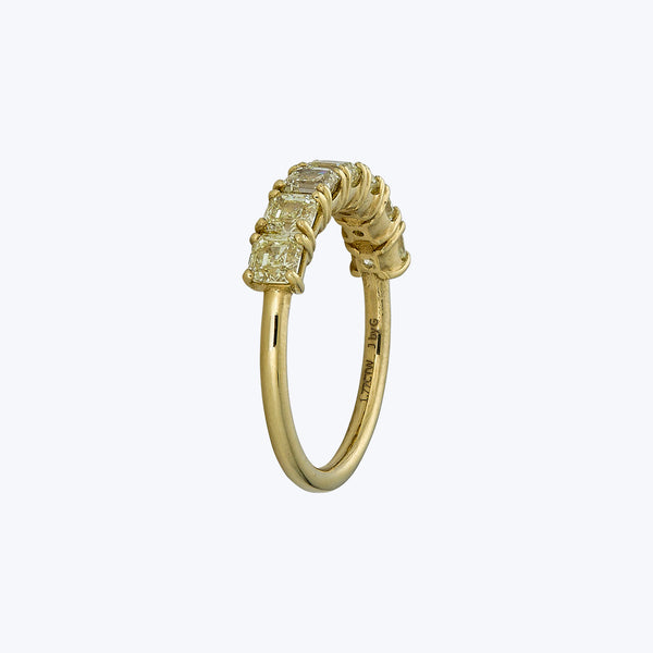 Contemporary 18K Yellow Gold Asscher Cut Diamond Half-Hoop Band