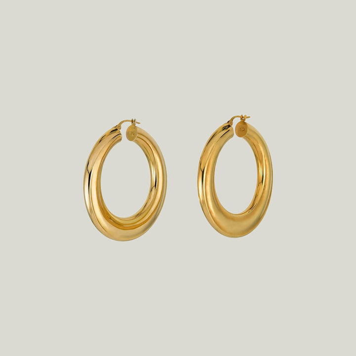 Italian Vintage 14K Yellow Gold Puffy Wide Hoop Earrings