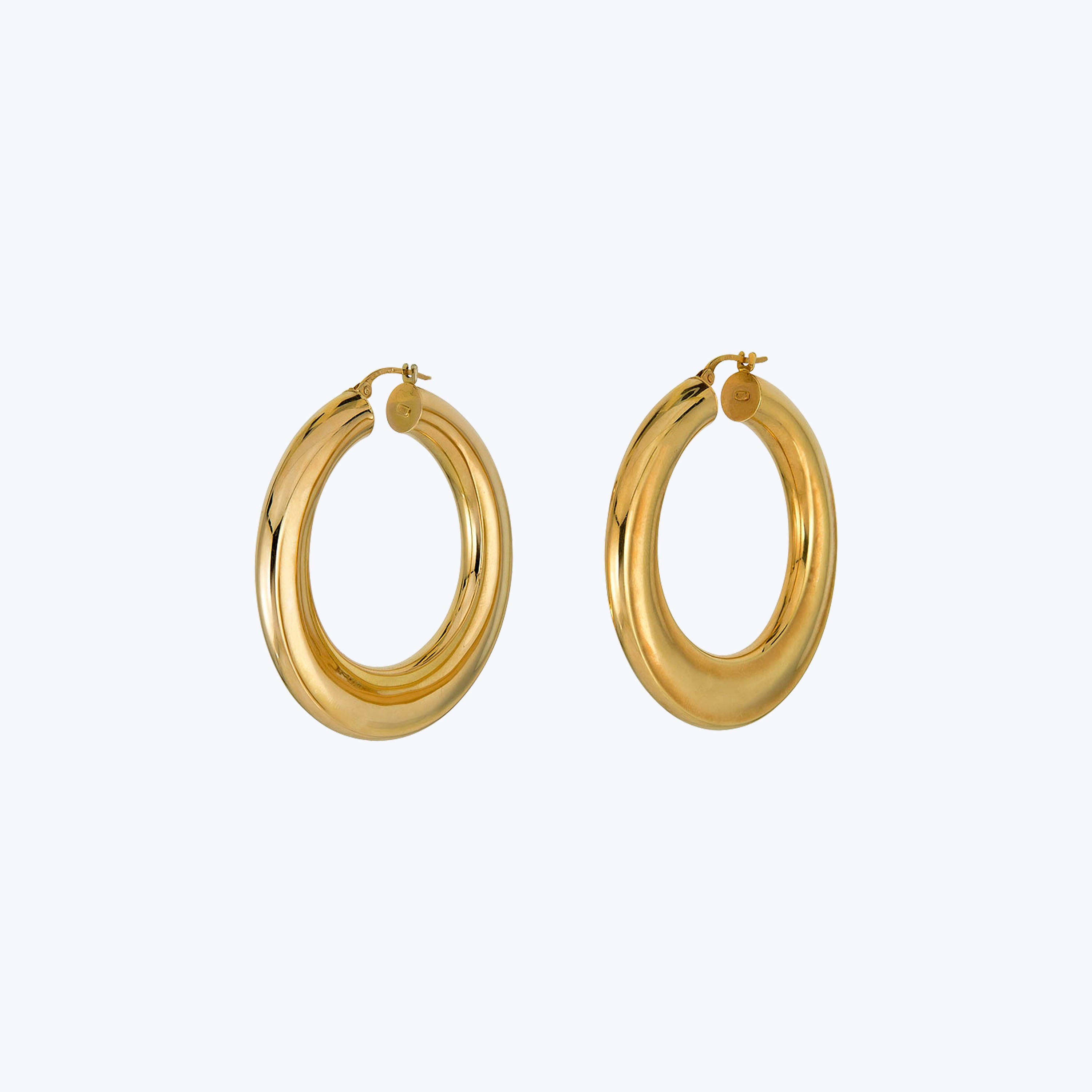 Italian Vintage 14K Yellow Gold Puffy Wide Hoop Earrings