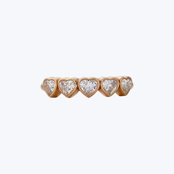 Contemporary 18K Rose Gold Heart-Cut Diamond Band