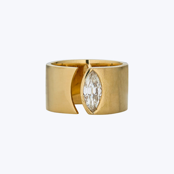 18K Yellow Gold Marquise Diamond Open Cigar Band Ring