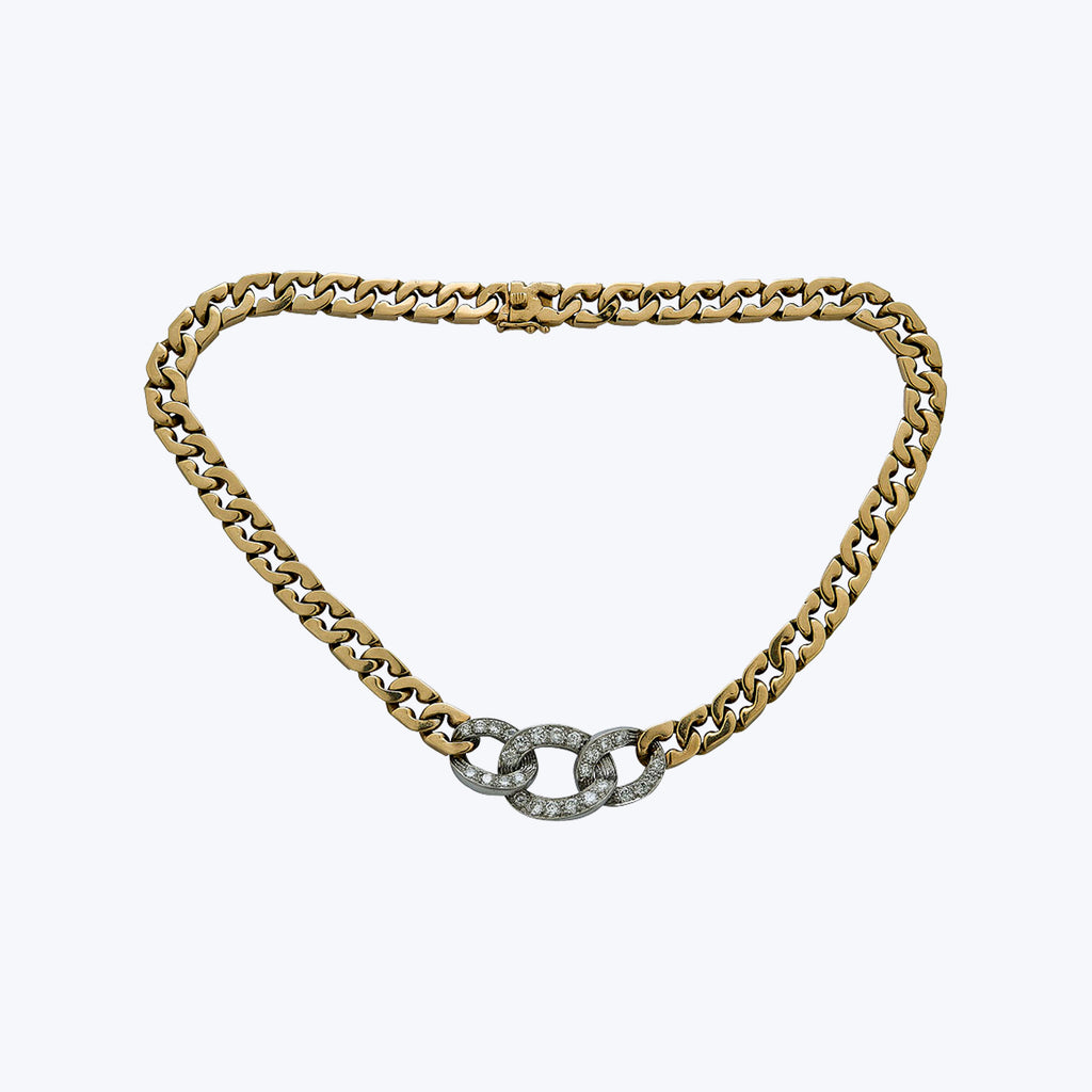 Vintage 14K Yellow Gold Diamond Curb Link Necklace