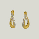 Italian Contemporary 18K Yellow Gold, Diamond and Ruby Wavy Earhoops