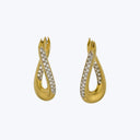 Italian Contemporary 18K Yellow Gold, Diamond and Ruby Wavy Earhoops