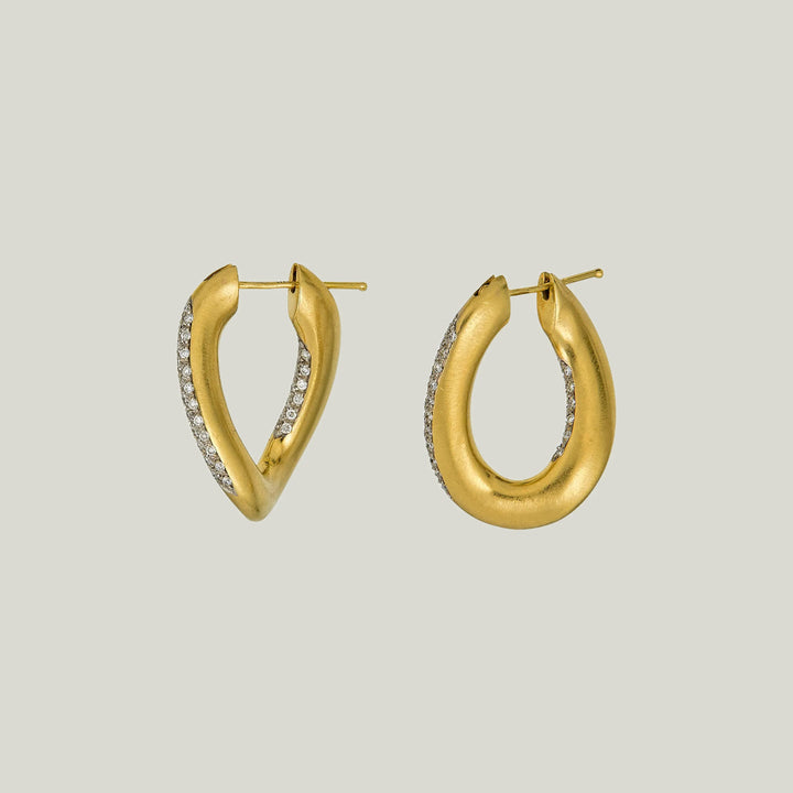 Italian Contemporary 18K Yellow Gold, Diamond and Ruby Wavy Earhoops