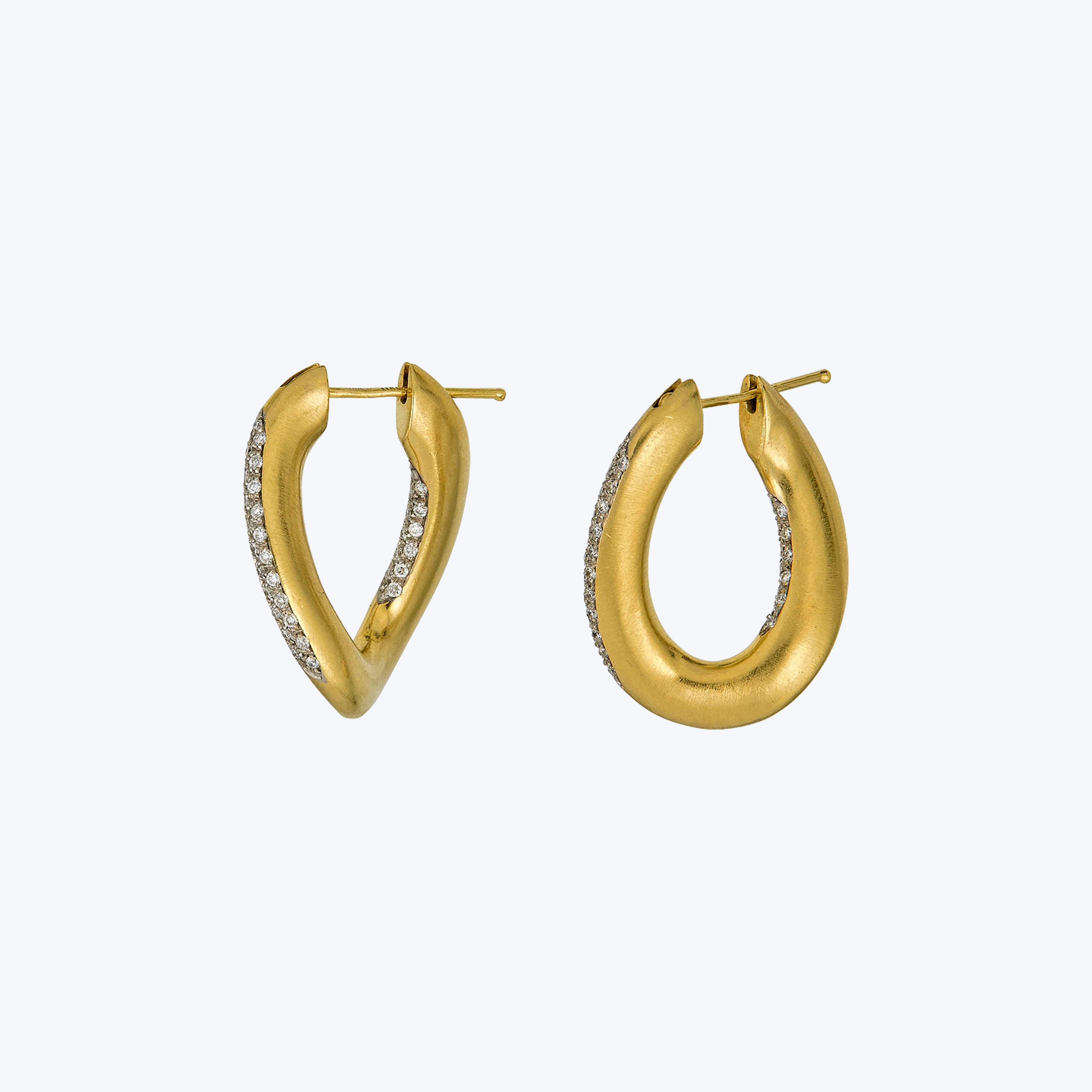 Italian Contemporary 18K Yellow Gold, Diamond and Ruby Wavy Earhoops