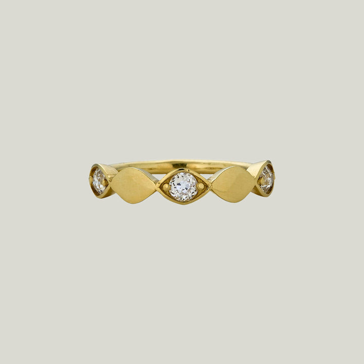 Contemporary 18k Yellow Gold Diamond Navette Ring