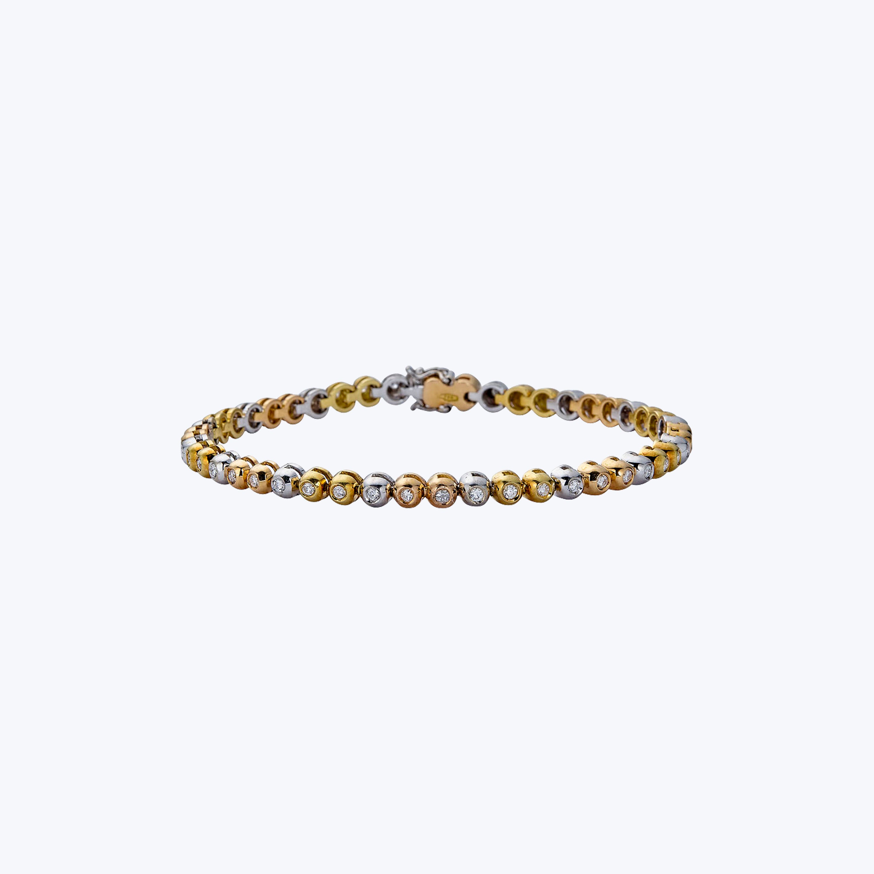 Vintage 18K Yellow and White Gold Diamond Bubble Bracelet