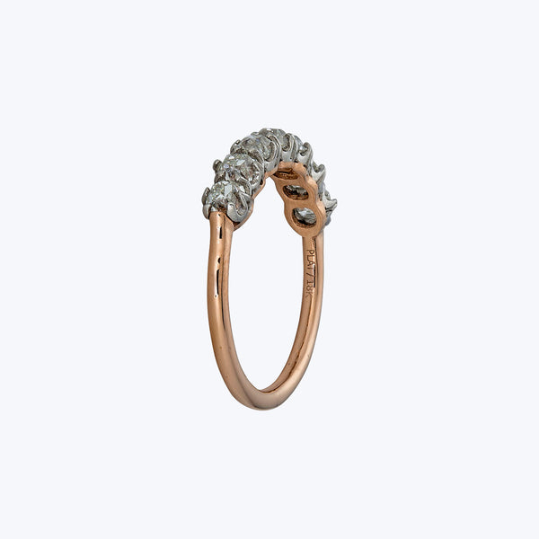 Contemporary Platinum and 18K Rose Gold Old Mine Cut Diamond Band