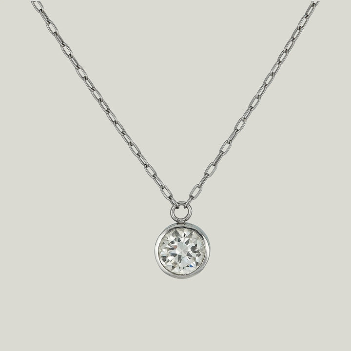Vintage 14K White Gold Old European Cut Diamond Bezel Pendant