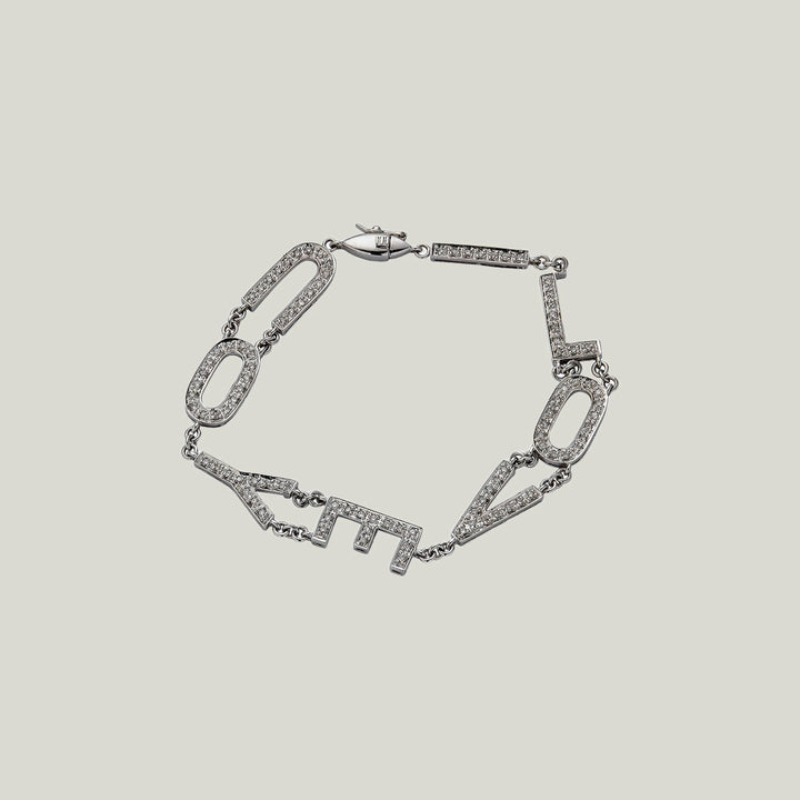 1970s 14K White Gold Diamond "I Love You" Bracelet